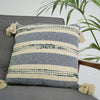 Hand-Woven Blue & Natural Boho Decorative Throw Pillow - 17" x 17.5"
